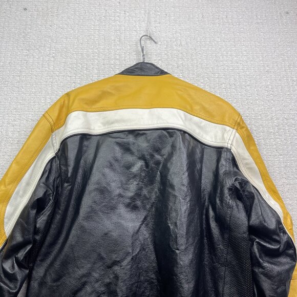 VTG 725 Original Biker Leather Bomber Jacket Motorcycle Black /Yellow Men L Read - Picture 14 of 15